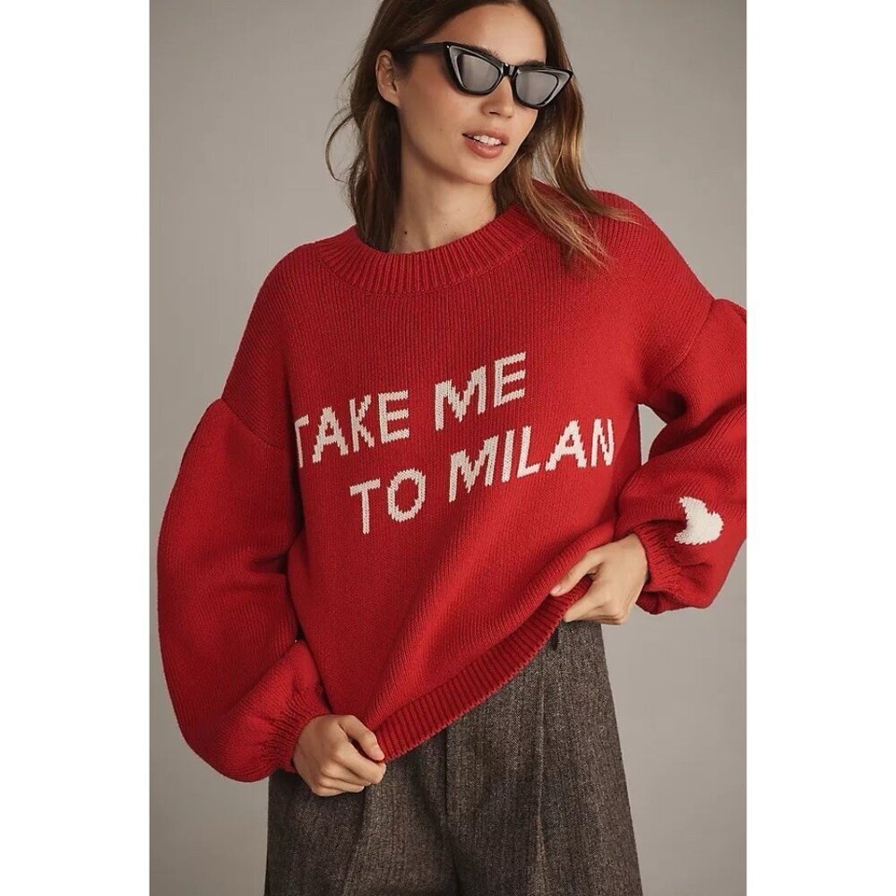 NWT Size XL -Anthropologie Maeve Graphic City Sweater (100% Cotton)